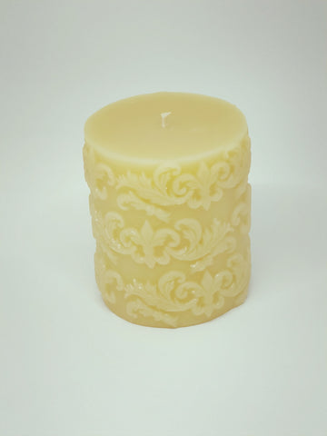 Pure beeswax candle pillar fleur de lis