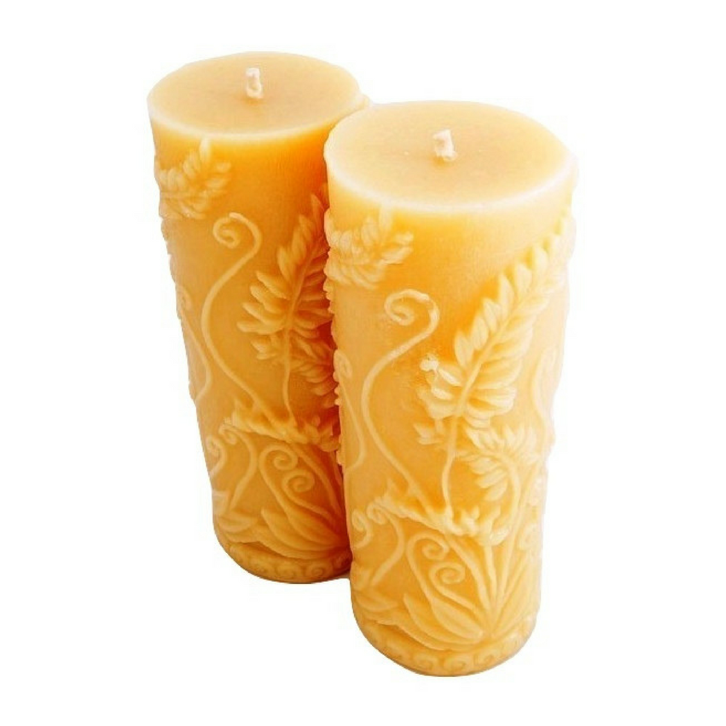 Fern Pillar - Hand Poured, Pure Australian Beeswax Pillar Candle Poured Candles - Suz E Bee Candles