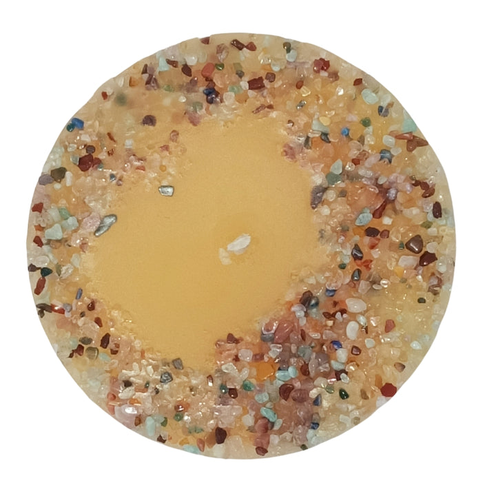Crystal Chip Topped Beeswax Pillar - Hand poured, Pure Australian Beeswax Candle