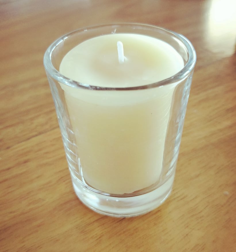 Pure Australian beeswax votive candle in clear glass holder — Suz E Bee Candles, Port Stephens NSW