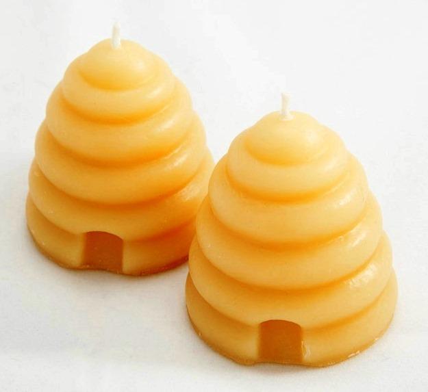 Pair of small hand-poured pure Australian beeswax beehive skep candles — Suz E Bee Candles, Port Stephens NSW