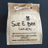 6 x 4-6 hour Pure Beeswax Tea Light Candles Poured Candles - Suz E Bee Candles